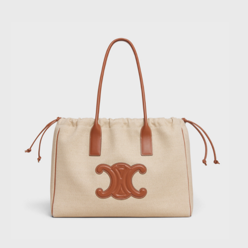 Celine Cabas Drawstring Cuir Triomphe Tote Bag IN Fabric With Calfskin