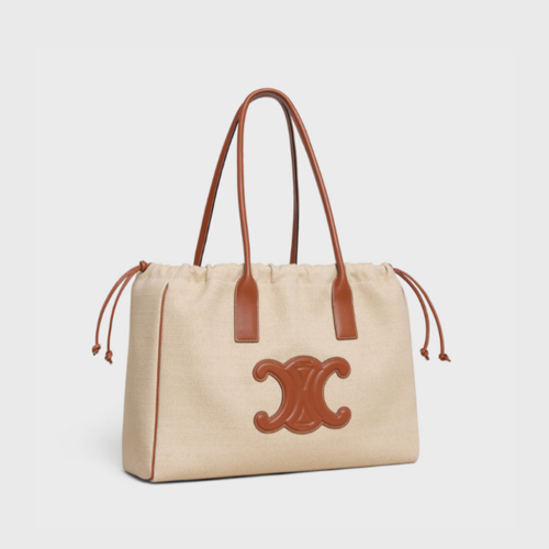 Celine Cabas Drawstring Cuir Triomphe Tote Bag IN Fabric With Calfskin