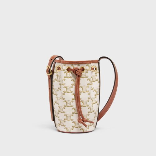 Celine Micro Drawstring Bag in Triomphe Canvas and Calfskin