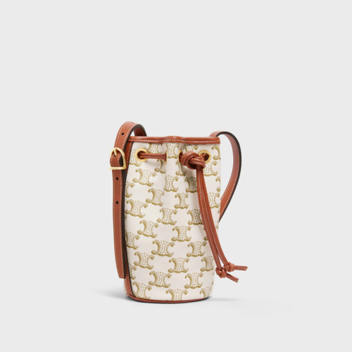 Celine Micro Drawstring Bag in Triomphe Canvas and Calfskin