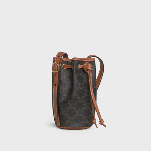 Celine Micro Drawstring Bag in Triomphe Canvas and Calfskin