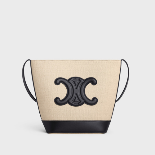 Celine Small Bucket Cuir Triomphe in Textile and Calfskin