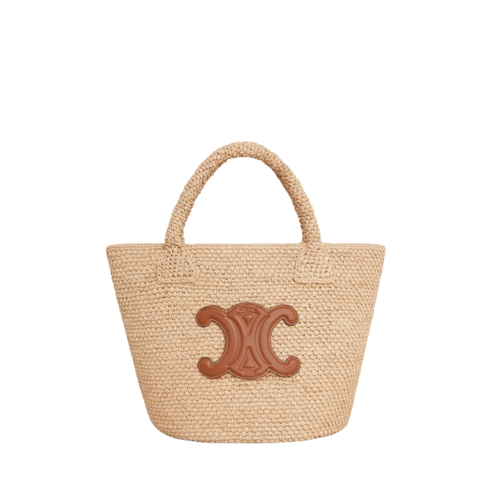 Celine Supple Small Triomphe Classic Panier In Raffia And Calfskin
