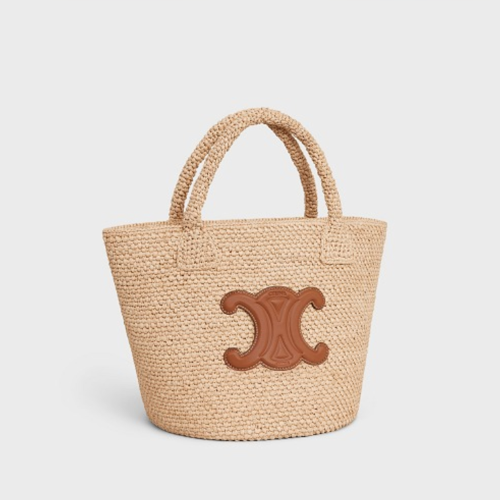 Celine Supple Small Triomphe Classic Panier In Raffia And Calfskin