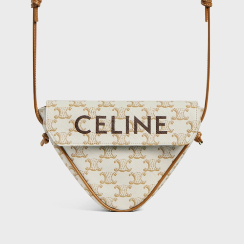Celine Triangle Bag In Triomphe Canvas Calfskin
