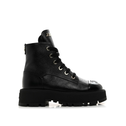 CHANEL Logo Lettering Combat Boots