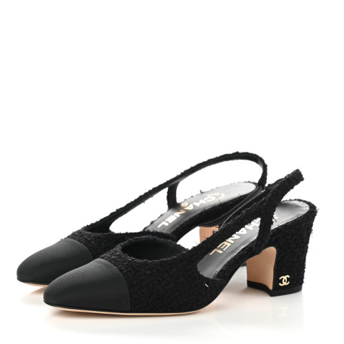 CHANEL tweed flat shoes sling bag