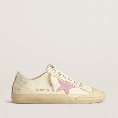 Golden Goose V-Star in beige nappa leather with old-rose suede star