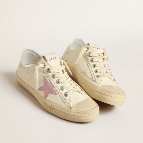 Golden Goose V-Star in beige nappa leather with old-rose suede star