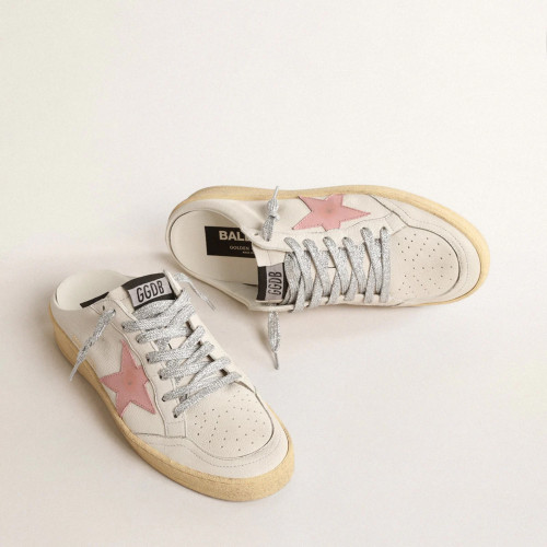 Golden Goose Ball Star Sabots in white nappa with an old-rose leather star