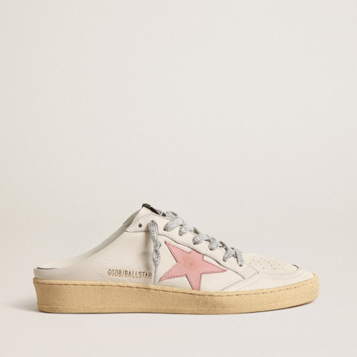 Golden Goose Ball Star Sabots in white nappa with an old-rose leather star