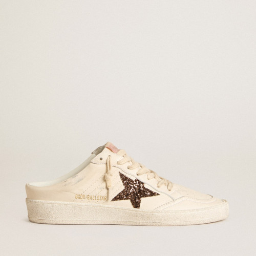 Golden Goose Ball Star Sabots in ivory nappa with bronze glitter star