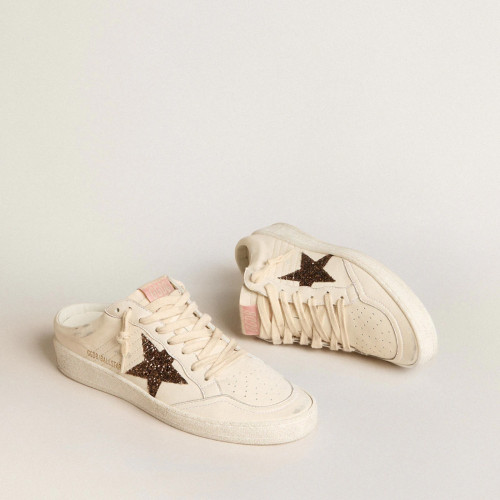 Golden Goose Ball Star Sabots in ivory nappa with bronze glitter star