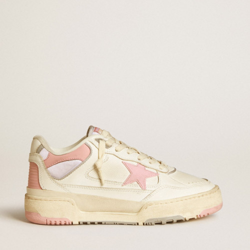 Golden Goose Mens Forty2 with pink star and white leather heel tab