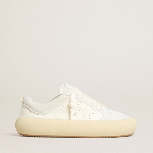 Golden Goose Mens Space-Star Cube in white leather with perforated star