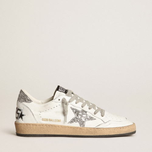 Golden Goose Womens Ball Star in nappa with white star and glitter heel tab