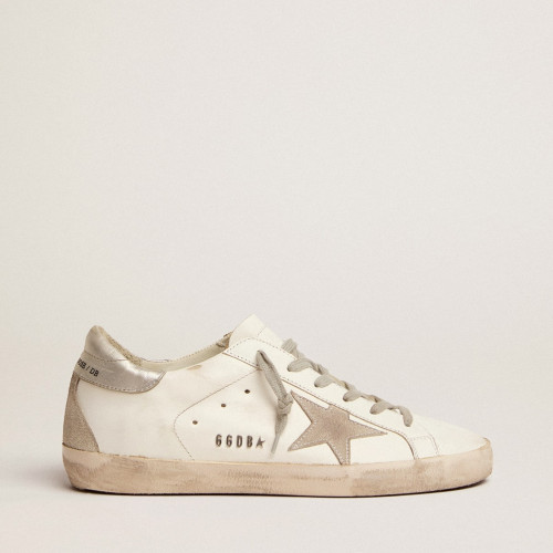Golden Goose Womens Super-Star with silver heel tab and metal stud lettering