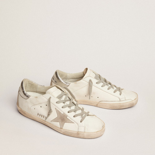 Golden Goose Womens Super-Star with silver heel tab and metal stud lettering