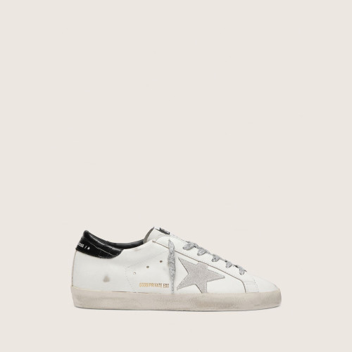 Golden Goose Womens Super-Star with white suede star and black croc-print leather heel tab