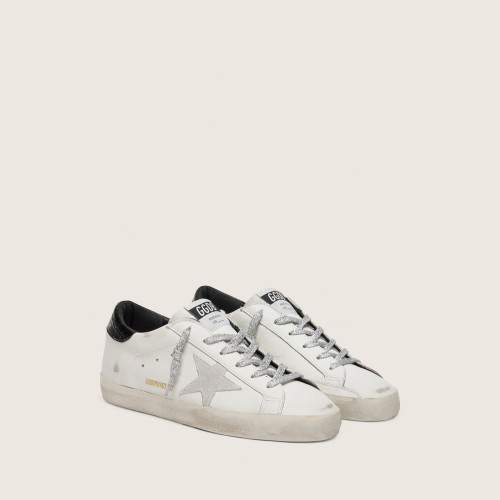 Golden Goose Womens Super-Star with white suede star and black croc-print leather heel tab