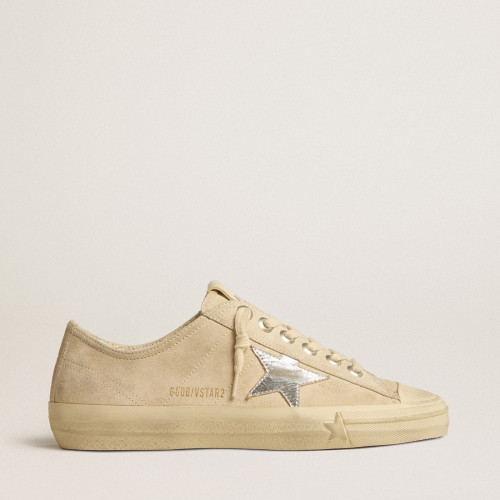 Golden Goose Womens V-Star in pearl suede with silver metallic leather star
