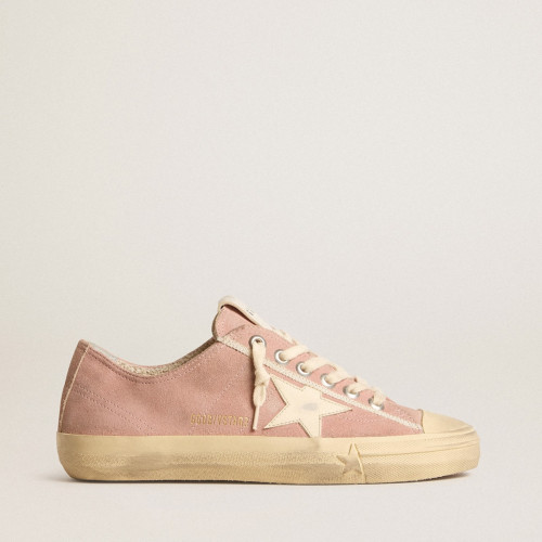 Golden Goose Womens V-Star in pink suede with cream leather star