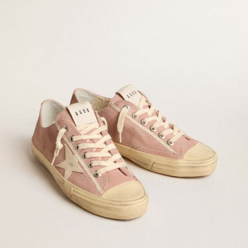 Golden Goose Womens V-Star in pink suede with cream leather star