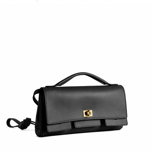 Balenciaga Womens Bel Air Clutch On Strap Small in Black