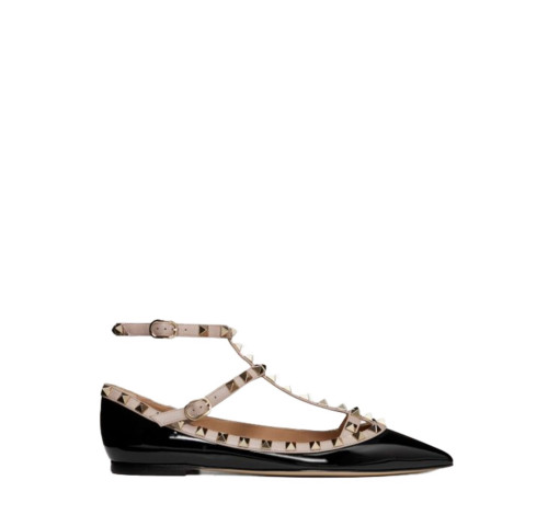 Valentino Rockstud ankle-wrap patent-leather studded ballet flats