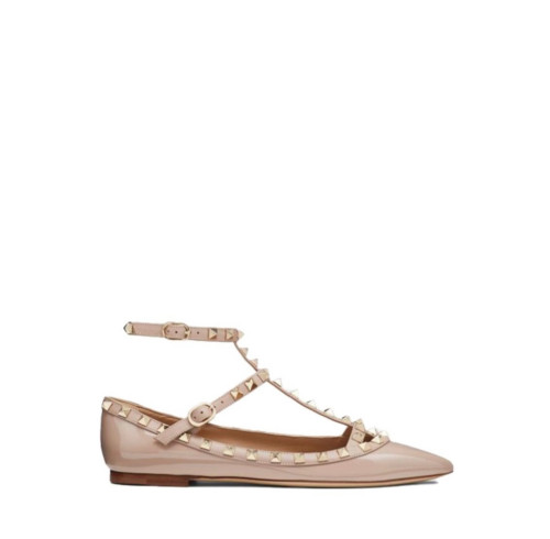 Valentino Rockstud ankle-wrap patent-leather studded ballet flats