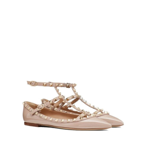 Valentino Rockstud ankle-wrap patent-leather studded ballet flats