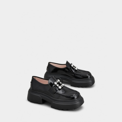 Roger Vivier Wallaviv patent leather loafers with diamond buckles
