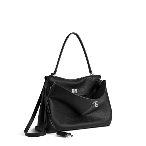 Balenciaga Womens Rodeo Handbag Medium Grained Calfskin in Black