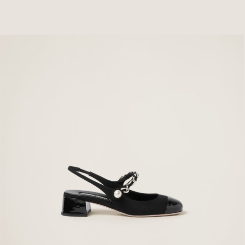 Miu Miu Gabardine and patent leather slingback pumps