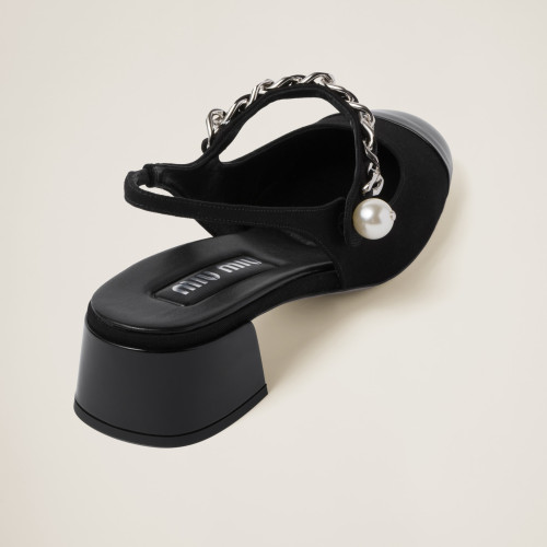 Miu Miu Gabardine and patent leather slingback pumps