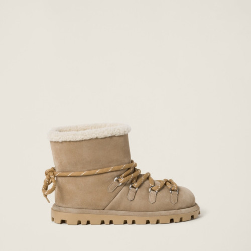 Miu Miu Suede Booties Desert Beige