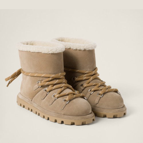 Miu Miu Suede Booties Desert Beige