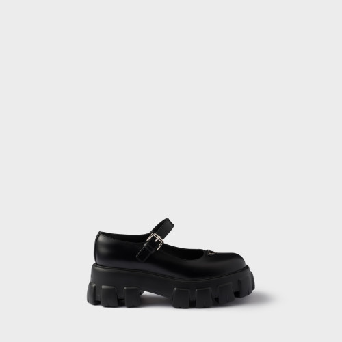Prada Brushed Leather Monolith Mary Janes