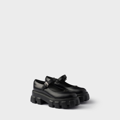 Prada Brushed Leather Monolith Mary Janes