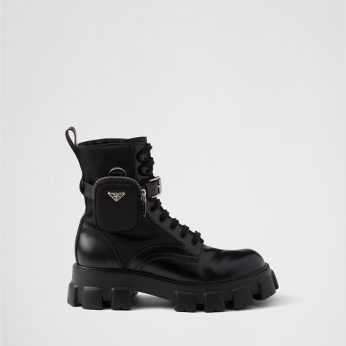 Prada Monolith brushed leather and Re-Nylon boots with pouch