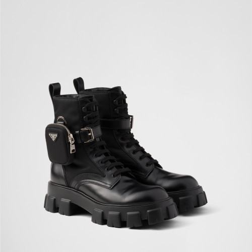 Prada Monolith brushed leather and Re-Nylon boots with pouch
