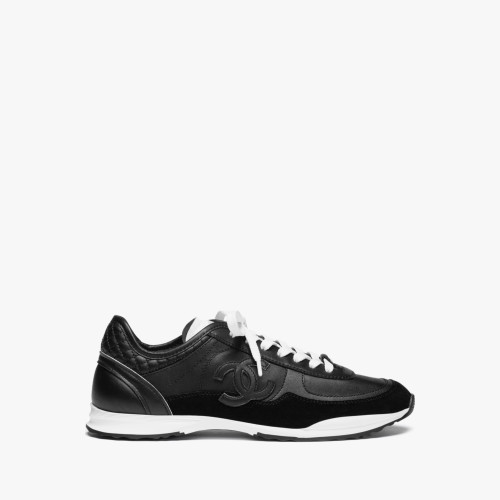 Chanel Sneakers Calfskin Velvet Calfskin & Black White