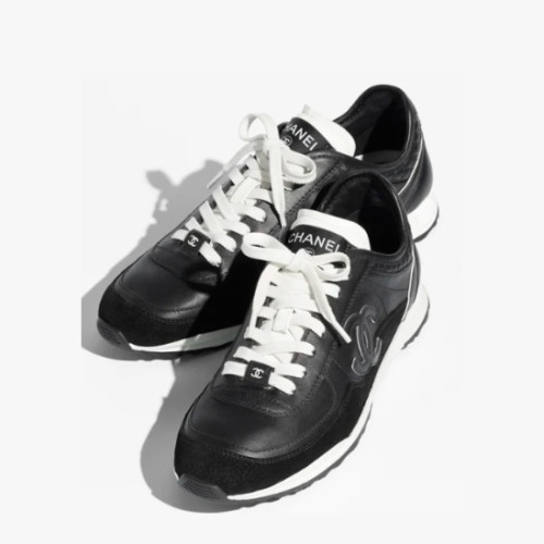 Chanel Sneakers Calfskin Velvet Calfskin & Black White