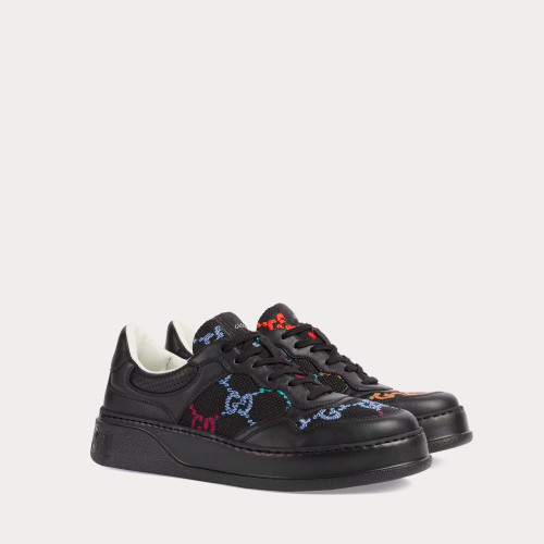 Gucci GG Fabric Multicolour Leather Black Low Top Sneakers