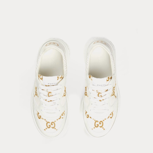 Gucci GG Platform with Gold Lam GG Fabric White Low Top Sneakers