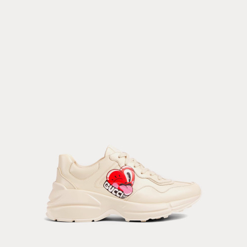 Gucci Gucci x Hattie Stewart - Rhyton Serigraphy Heart Leather Ivory Low Top Sneakers