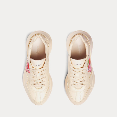 Gucci Gucci x Hattie Stewart - Rhyton Serigraphy Heart Leather Ivory Low Top Sneakers