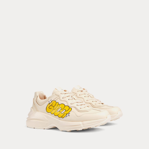 Gucci Gucci x Hattie Stewart - Rhyton Serigraphy Leather Off White Low Top Sneakers