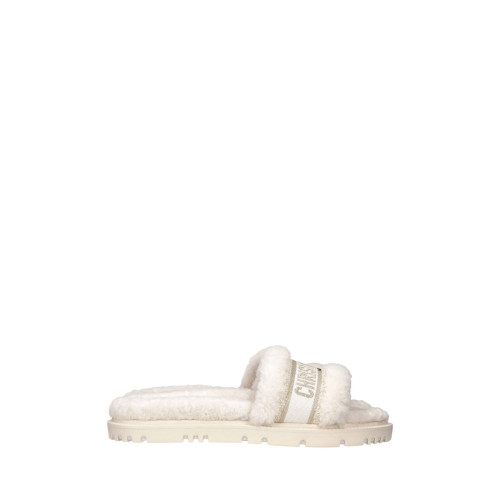Dior Shearling Canvas Embroidered Dway 10mm Slide Sandals