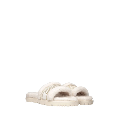 Dior Shearling Canvas Embroidered Dway 10mm Slide Sandals